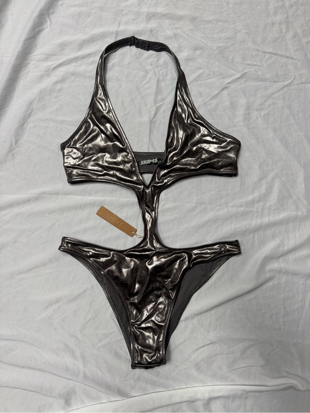 SKIMS Metallic Bronze Cutout Swimsuit
